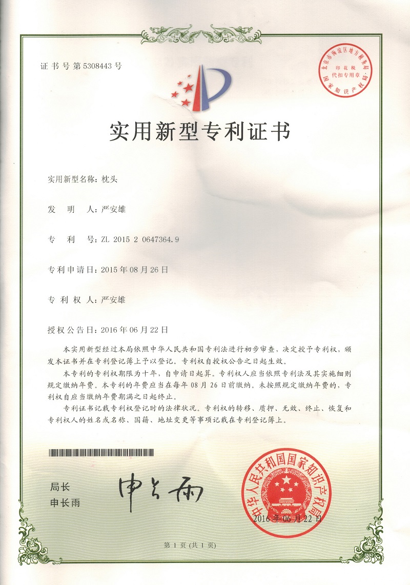 護頸磁療枕專利證書